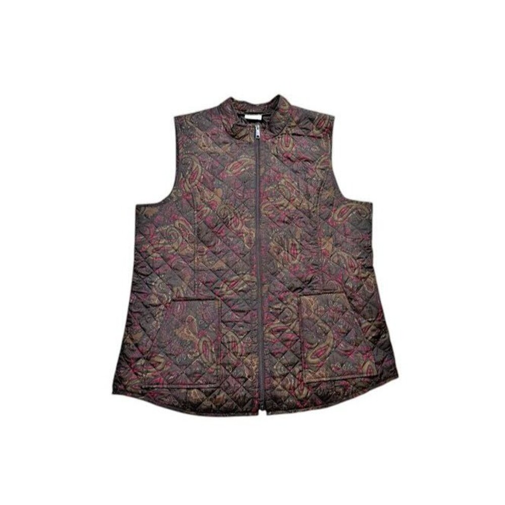 J Jill Heritage Quilted Vest Paisley Womens Size Size 2X Full Zip Pockets Plus